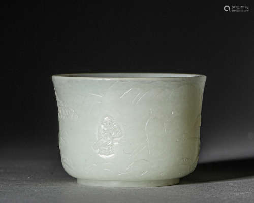 A figure patterned jade cup,Qing Dynasty,China