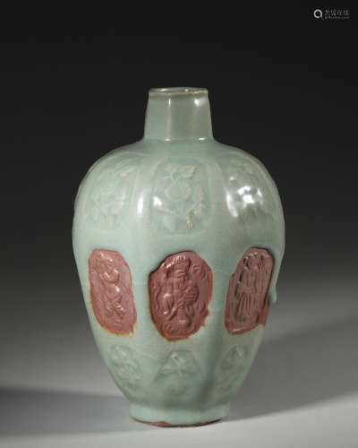 A Longquan kiln porcelain hexagonal vase,Yuan Dynasty,China