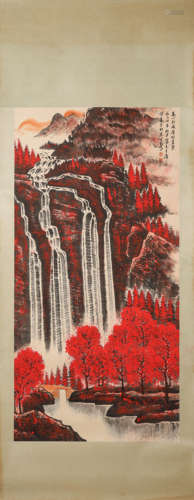 A Chinese landscape hanging scroll painting, Li Keran mark