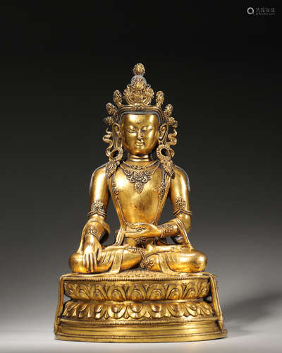 A gilding copper Guanyin statue,Qing Dynasty,China