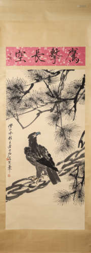 A Chinese hanging scroll painting of eagle, Qi Baishi mark