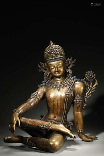 A copper alloy Guanyin bodhisattva statue,Early Ming Dynasty...