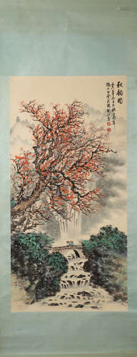 A Chinese landscape hanging scroll painting, Guan Shanyue ma...