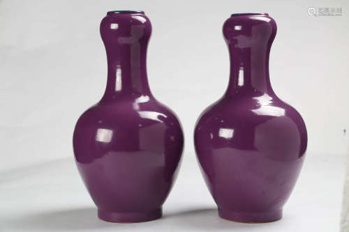 A Pair Of Puce-Enameled Garlic-Head Vases