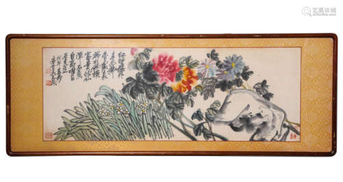 A Chinese Peony Painting, Mounted And Framed, Wu Changshuo M...