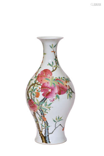 A Famille Rose Pomegranate Olive-Shaped Vase