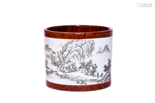 A faux-bois Grisaille-Decorated Landscape Brushpot