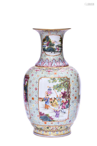 A Famille Rose Figure Lantern Vase