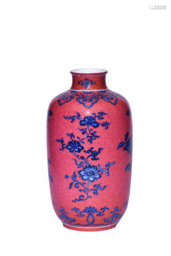 A Ruby-Ground Blue And White Flower Meiping