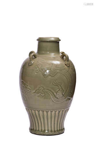 A Celadon-Glazed Dragon Jar