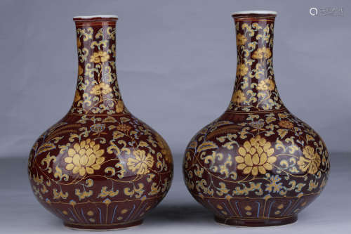 A Pair Of Fahua Wrapped Flowers Bottle Vases