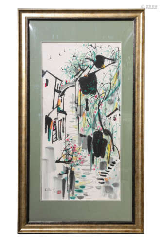 A Chinese Landscape Painting, framed, wu guanzhong Mark