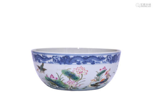A Blue And White Famille Rose Mandarin Duck Bowl