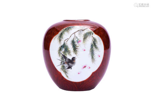 A Small Famille Rose Swallow Jar