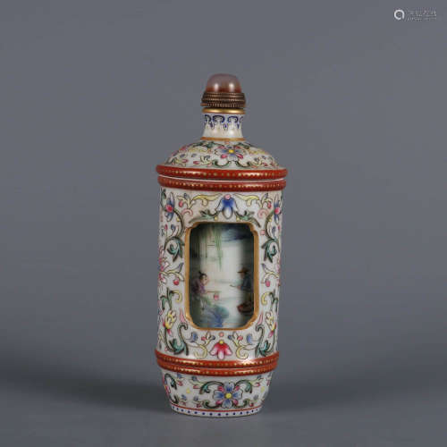 A Famille Rose Wrapped Lotus Reticulated Revolving Snuff Bot...