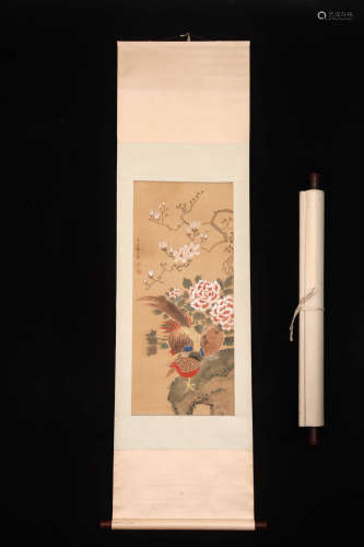 A Chinese Flower And Bird Painting, Hanging Scroll, Chen Zhi...