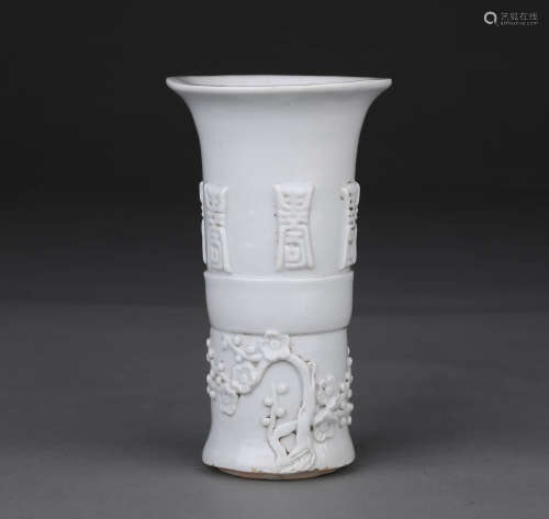 A Dehua Molded Flower Gu-Form Vase