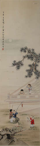 A Chinese Playing Boys Painting, Wu Guangyu Mark