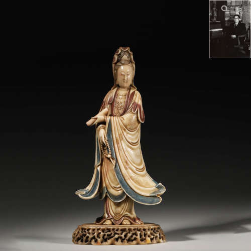 A Colored Soapstone Figure Of Guanyin