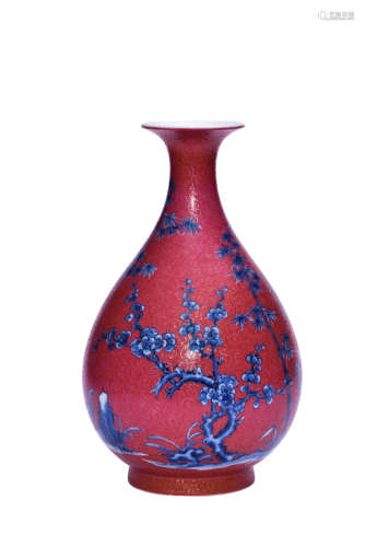 A Ruby-Ground Blue And White Pear-Shaped Vase