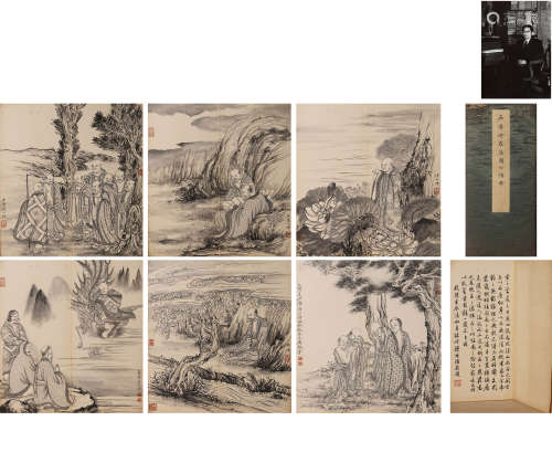 A Chinese Figure Painting On Paper, Album Of Six Leaves, shi...