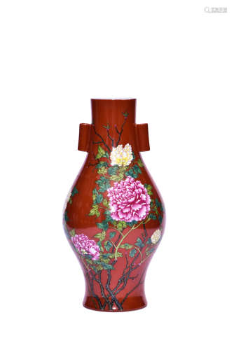 An Iron-Red Famille Rose Flower Vase