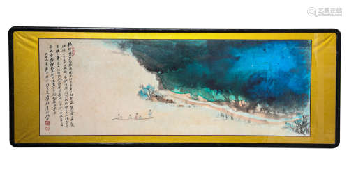 A Chinese Landscape Painting, Mounted And Framed, Zhang Daqi...
