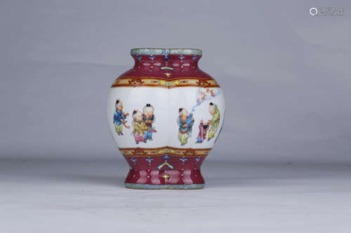 A Famille Rose Playing Boys Vase