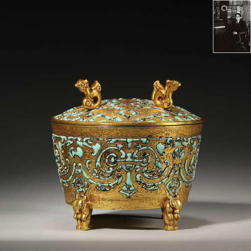 A Turquoise-Inlaid Gilt-Bronze Censer