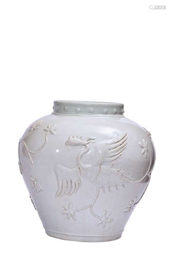 A White-Glazed Crane Jar