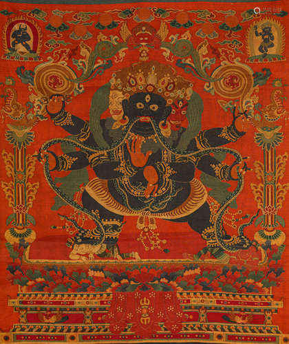 A Silk Scroll of Mahakala Statue