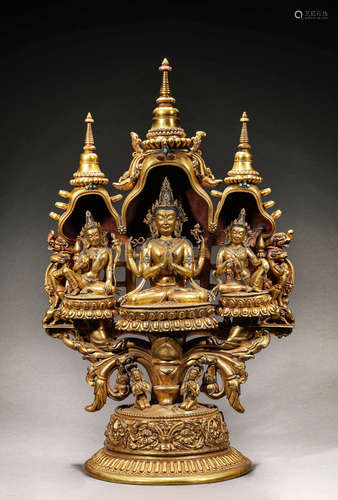 A Tibetan Gems Inlaid Buddha Statue