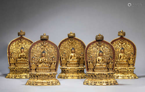 A Set of CHinese Five Dhyani Buddha Statues