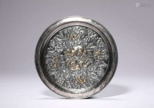 A Silver and Gilt-Bronze Dish