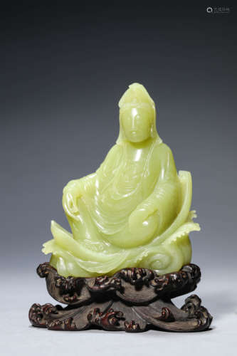 A Yellow Jade Avalokiteshvara Statue