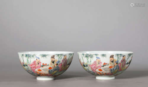 A Pair of Porcelain Famille-Rose Story Bowls