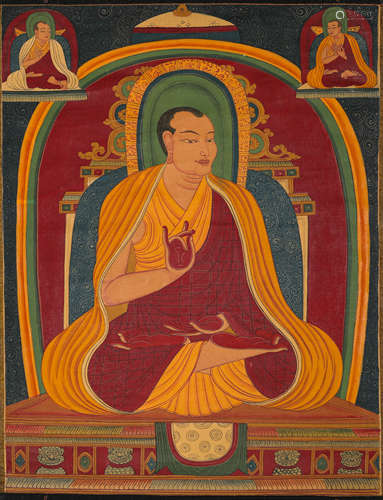 A Tibetan Thangka of Guru Statue