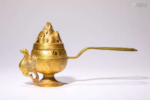 A Gilt-Bronze Phoenix Censer