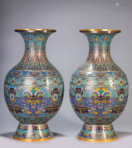 A Pair of Cloisonne Enamel Vases