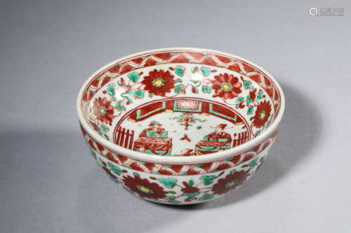 A Porcelain Red-Glazed Story Flower Bowl