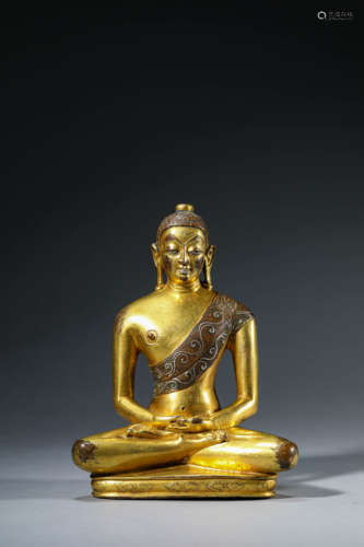 A Silver Inlaid Amitabha Statue