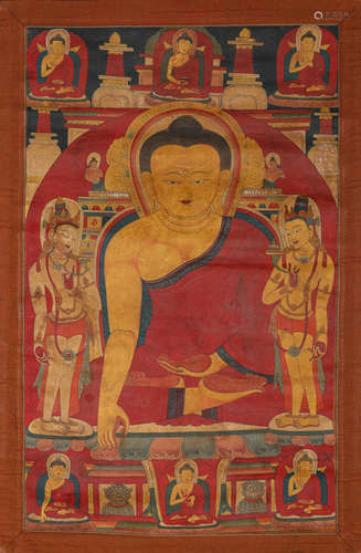 A Tibetan Thangka of Sakyamuni Statue