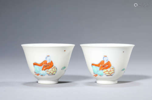 A Pair of Porcelain Doucai Figure Cups