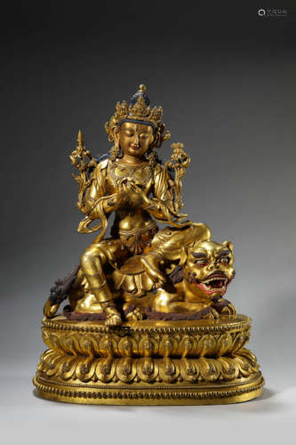 A Gilt-Bronze Manjushri Statue