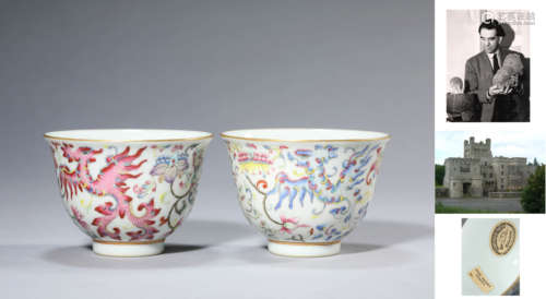 A Pair of Porcelain Famille-Rose Phoenix Cups