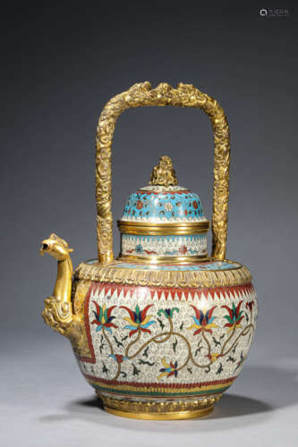 A Cloisonne Enamel Interlock Branches Kettle