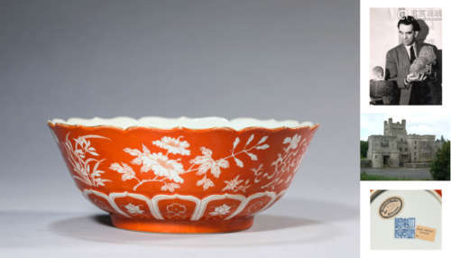 A Porcelain Coral-Ground Floral Bowl