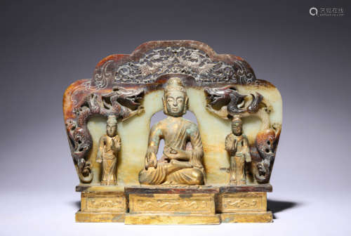 A Jade and Gilt-Bronze Sakyamuni Statue