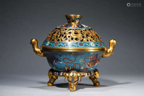 A Cloisonne Enamel Qilin Censer