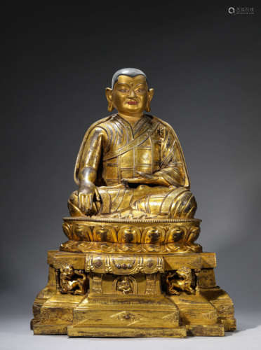 A Tibetan Sivler Inlaid Guru Statue